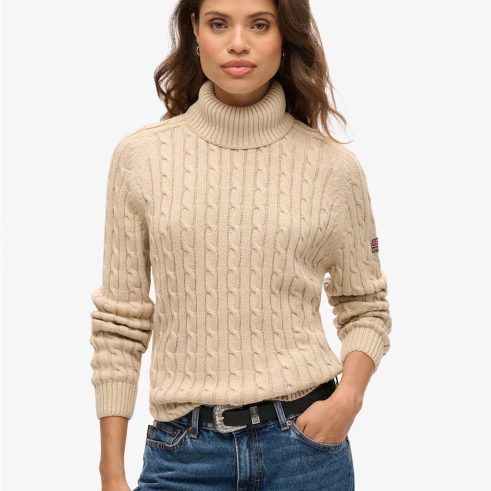 Superdry beige cable knit oversized sweater nude slouchy jumper
